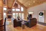 Eagle Trail Lodge living room with vaulted ceilings. 